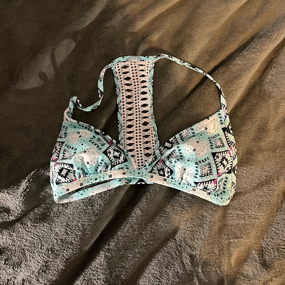 Xhiliration Blue Lace Up Back Bikini Top